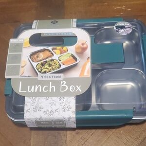 Teal 4-Compartment Lunch Box with Cutlery Set